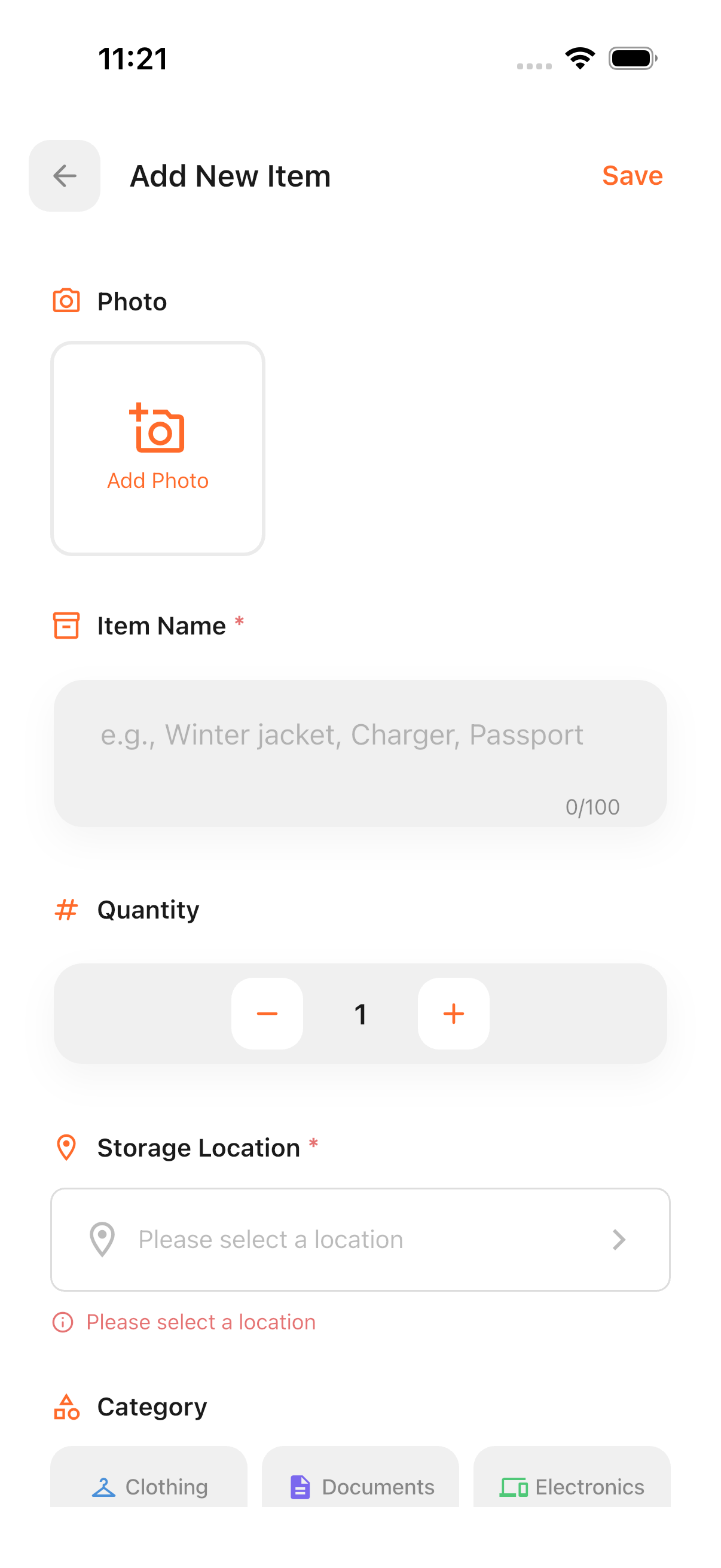 Foundit Add item 화면